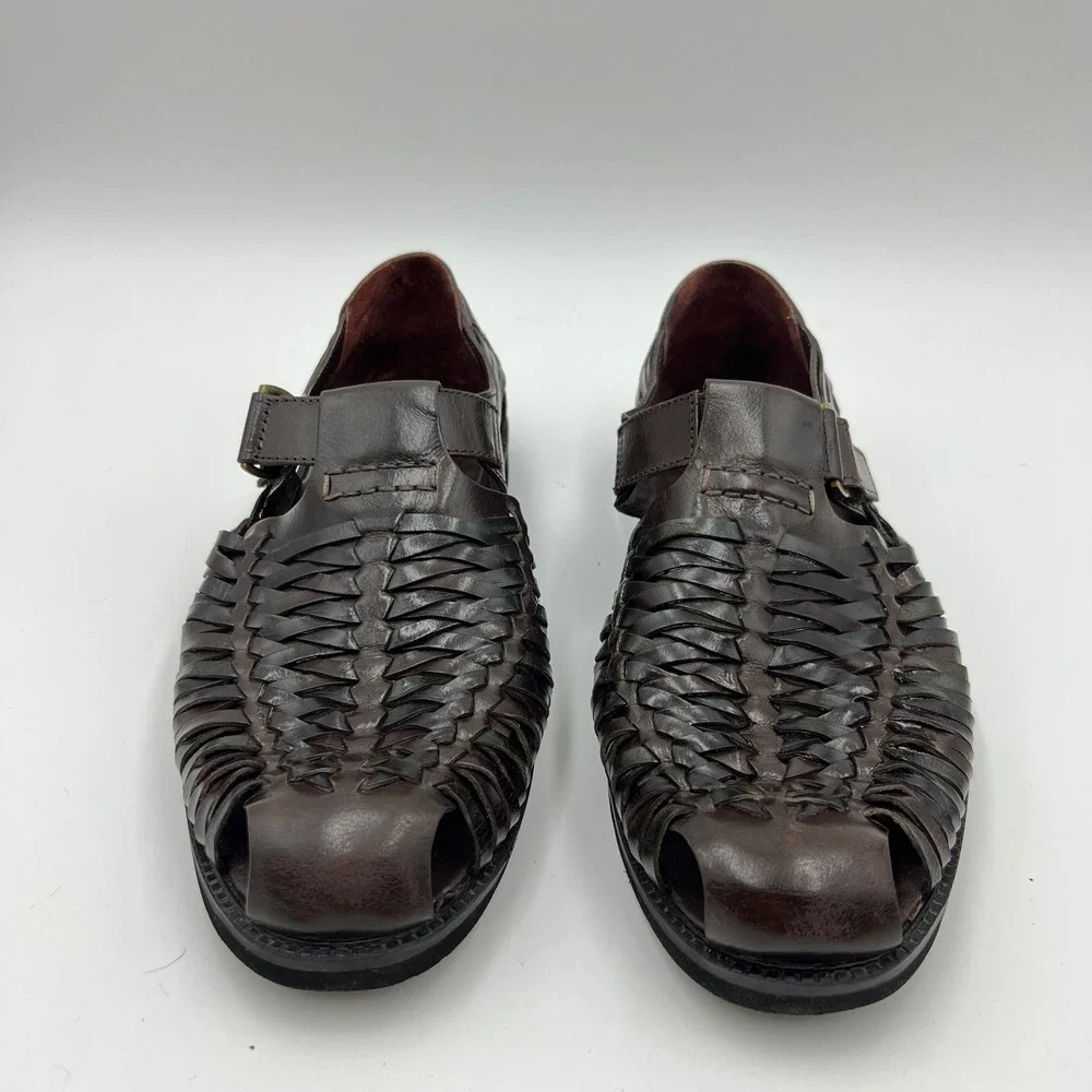 Deer Stags Bamboo 2 Brown Faux Leather Woven Huarache Fisherman Sandals 10.5W